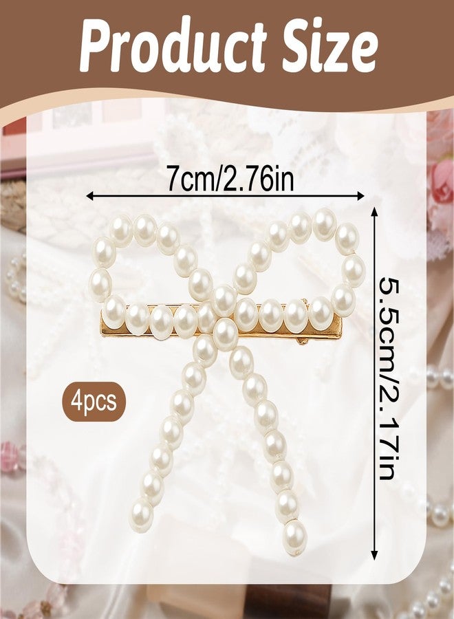 Larrel 4 Pcs Pearl Bow Hair Clips, Elegant Bowknot Clips with Pearls Exquisite Pearl Hair Accessories for Women Girls Daily Use, Perfect Gifts for Weddings Brides Birthdays - Image 2